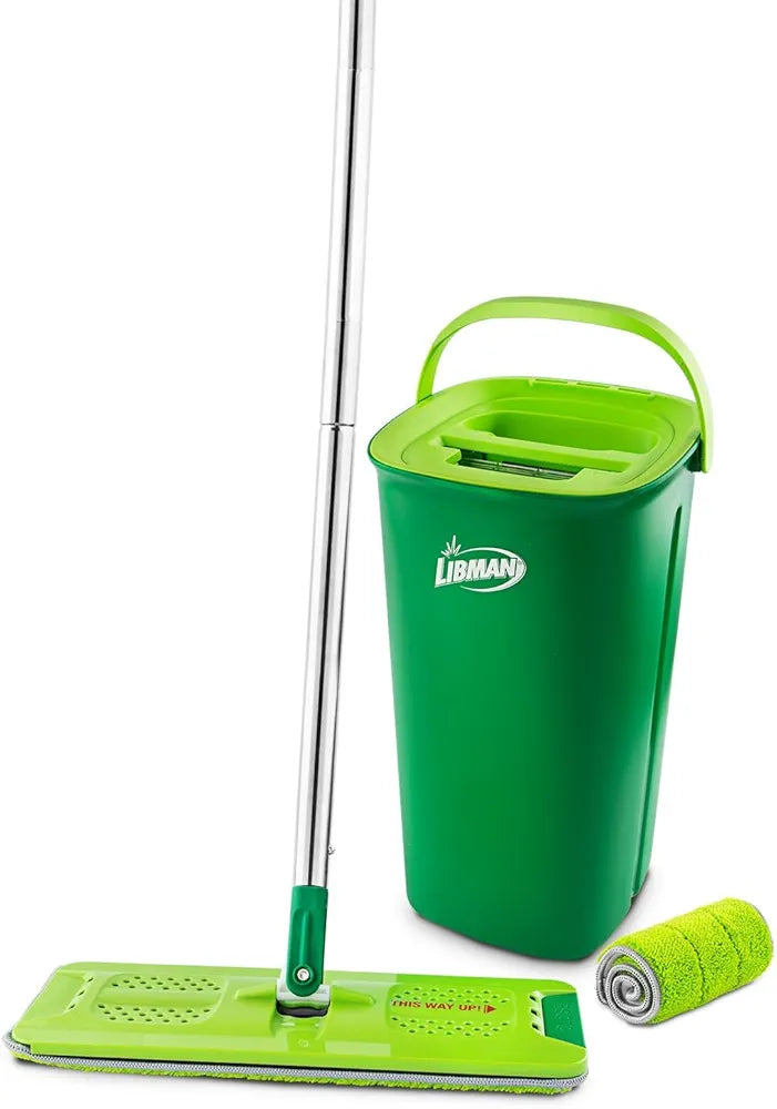 Global Cleaning™  Rinse 'n Wring Mop and Bucket System | Microfiber Floor Mop | Hardwood Floor Cleaner | Wet & Dry Mop | Clean & Dirty Water Chambers | Power Blades | 2 Total Microfiber Pads,Green