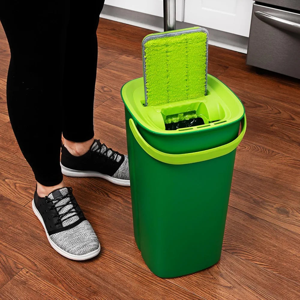 Global Cleaning™  Rinse 'n Wring Mop and Bucket System | Microfiber Floor Mop | Hardwood Floor Cleaner | Wet & Dry Mop | Clean & Dirty Water Chambers | Power Blades | 2 Total Microfiber Pads,Green