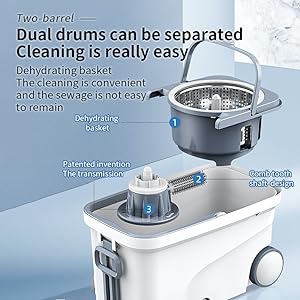 Global Cleaning™ Spin Mop Bucket Deluxe 360 Spinning Floor Cleaning System with 6 Microfiber Replacement Head Refills,62" Extended Handle,4X Wheel for Home Cleaning