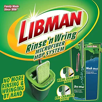 Global Cleaning™  Rinse 'n Wring Mop and Bucket System | Microfiber Floor Mop | Hardwood Floor Cleaner | Wet & Dry Mop | Clean & Dirty Water Chambers | Power Blades | 2 Total Microfiber Pads,Green