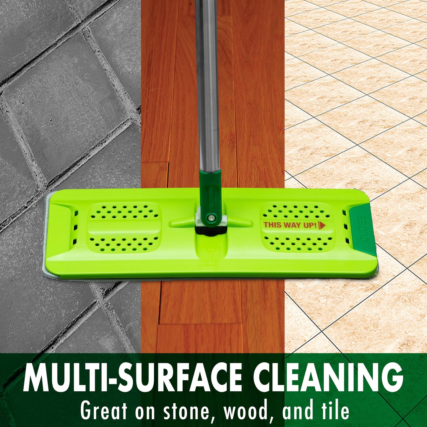 Global Cleaning™  Rinse 'n Wring Mop and Bucket System | Microfiber Floor Mop | Hardwood Floor Cleaner | Wet & Dry Mop | Clean & Dirty Water Chambers | Power Blades | 2 Total Microfiber Pads,Green