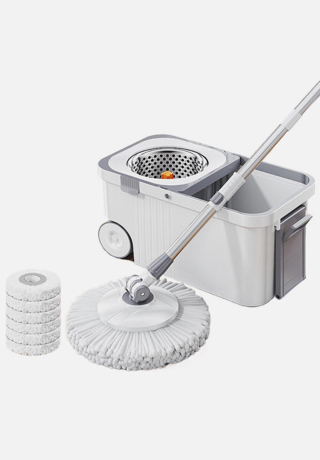 Global Cleaning™ Spin Mop Bucket Deluxe 360 Spinning Floor Cleaning System with 6 Microfiber Replacement Head Refills,62" Extended Handle,4X Wheel for Home Cleaning